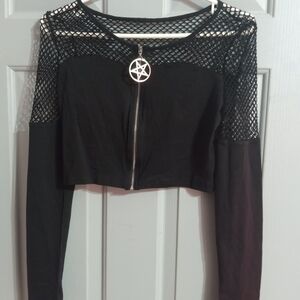 SHEIN Black Mesh Zipper Crop Top